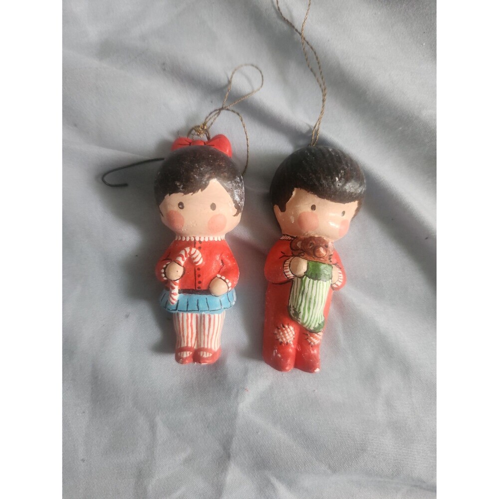 Vintage Joan Walsh Anglund Ceramic Christmas Ornaments Set of 2